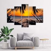 Leinwandbild 5 teilig, Meer Palmen Sonnenuntergang 