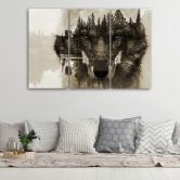 Leinwandbild 3-teilig, Wolf Tiere Schwarz Weiß 