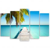 Leinwandbild 5 teilig, Tropischer Strand mit Palmen 