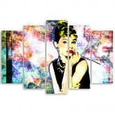 Leinwandbild 5 teilig, Audrey Hepburn Farbe 