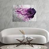 Tableau sur toile, Fleurs roses violettes aspect brique 