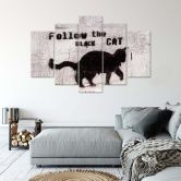 Leinwandbild 5 teilig, Schwarze Katze Textur Beton 