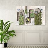 Leinwandbild 5 teilig, Formen in der Wand mit Pflanzen und Vögeln Toucan Koliber 
