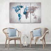 Leinwandbild 3-teilig, Weltkarte Türkis  