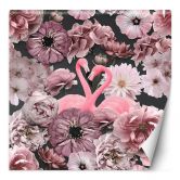 Fototapete, Rosa Flamingos Tropische Blumen - Andrea Haase 