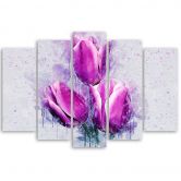 Leinwandbild 5 teilig, Tulpen Blumen Rosa 