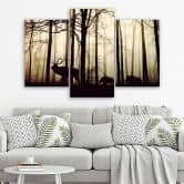 Leinwandbild 3-teilig, Wald Hirsche Tiere Natur 