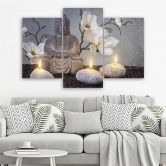 Leinwandbild 3-teilig, Buddha Orchidee Blumen Natur 