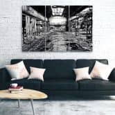 Leinwandbild 3-teilig, Alte Fabrik Schwarz Weiß 