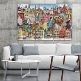 3 stykke lærredstryk, Happy City 