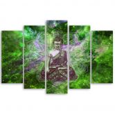 5-delige canvas print, Boeddha Mandala Nature Green 