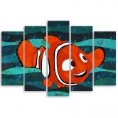 Leinwandbild 5 teilig, Fisch Cartoon Kinder 