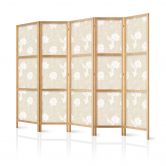Japanischer Paravent, Raumteiler freistehend, Trennwand - Fish and Water Lilies: Sand-Beige Background 