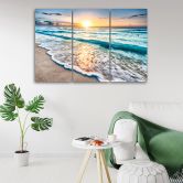 Leinwandbild 3-teilig, Meer Strand Sonnenuntergang 