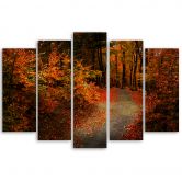 Leinwandbild 5 teilig, Wald Herbstblätter Natur 
