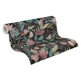 COSMOPOLITAN Blüten Tapeten Design Schwarz Rosa - Botanische Vliestapete modern 