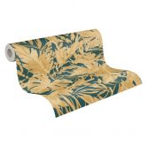 COSMOPOLITAN Tapete Dschungeloptik Petrol Goldbeige - Designer Vliestapete 