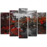 5-delige canvasprint Tuin Japan Rood 