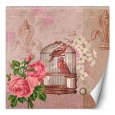Fototapete, Shabby Chic Stil Blumen Vögel rosa Hintergrund - Andrea Haase 