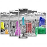 Wandbild 5-teilig, Bunte New York Stadt Panorama 