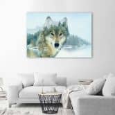 Leinwandbild, Wolf auf einem Berghintergrund 