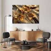 Leinwandbild, Transparente Blumen in Gold 