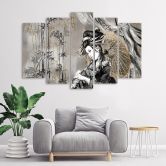 Leinwandbild 5 teilig, Geisha und Bambus 