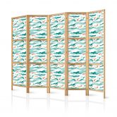Japanischer Paravent, Raumteiler freistehend, Trennwand - Fish Jumping Over Waves 