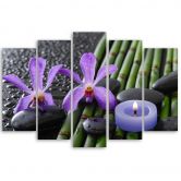 Leinwandbild 5 teilig, Bambus Zen Blume Kerze 