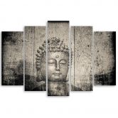 Leinwandbild 5 teilig, Buddha Zen Feng Shui Grau 