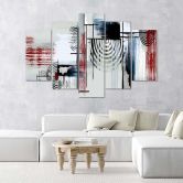 Leinwandbild 5 teilig, Abstrakt Rot Grau 