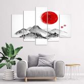 Leinwandbild 5 teilig, Japan Berge Sonne 