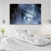 Leinwandbild 3-teilig, Buddha Zen Nebel Blau 