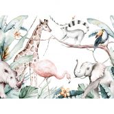 Dieren SafariFriends behang in wit groen - vliesbehang Designwalls 2 - 2,55 x 3,5 m 
