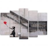 Leinwandbild 5 teilig, Banksy Ballon-Mädchen 