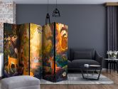 Paravent, Raumteiler freistehend, Trennwand - Tiere im Wald , 5-teilig - 225x172 cm 