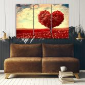 Leinwandbild 3-teilig, Roter Herz Baum Landschaft  
