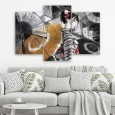Leinwandbild 3 teilig, Geisha mit einem Fan 