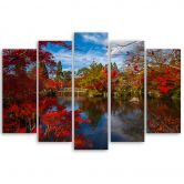 Leinwandbild 5 teilig, Japanische Gartenlandschaft 