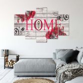 Leinwandbild 5 teilig, Home Holz Retro Rot 
