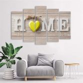 Leinwandbild 5 teilig, Home Haus Herz Holz Bretter 