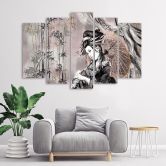Lærred print 5 dele, geisha og bambus 