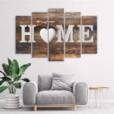 Wandbild 5-teilig, Home Herz Braun Retro 