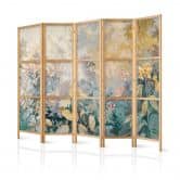 Japanischer Paravent, Raumteiler freistehend, Trennwand - Tapestry Pattern with Meadow and Flowers 