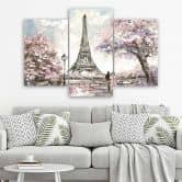 Leinwandbild 3-teilig, Eiffelturm Paris Rosa Gemalt 