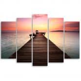 Tableau sur toile 5 pièces, Jetty Beach Sea Sunset 