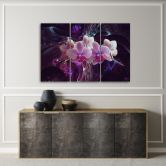 3-delige canvas print, witte orchidee op een donkere achtergrond 