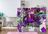 Paravent, Raumteiler freistehend, Trennwand - Lila Graffiti, 5-teilig - 225x172 cm 