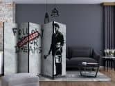 Paravent, Raumteiler freistehend, Trennwand - Abgebrochene Träume (Banksy) , 5-teilig - 225x172 cm 