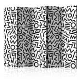 Paravent, Raumteiler freistehend, Trennwand - Schwarz-Weiß-Labyrinth 